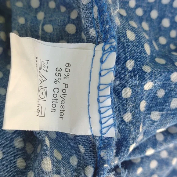 Blue Polka-Dot Tiered Peasant Dress L - Picture 6 of 8